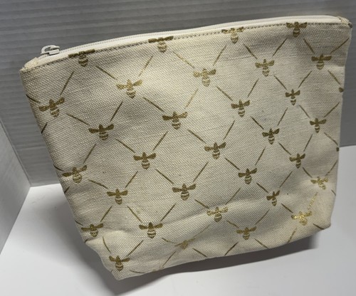 Shiraleah Cream Cosmetic Pouch with Gold Bee Print