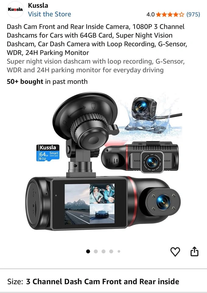 Dash Cam Front and Rear Inside Camera 3 Channel 64GB - photo 2