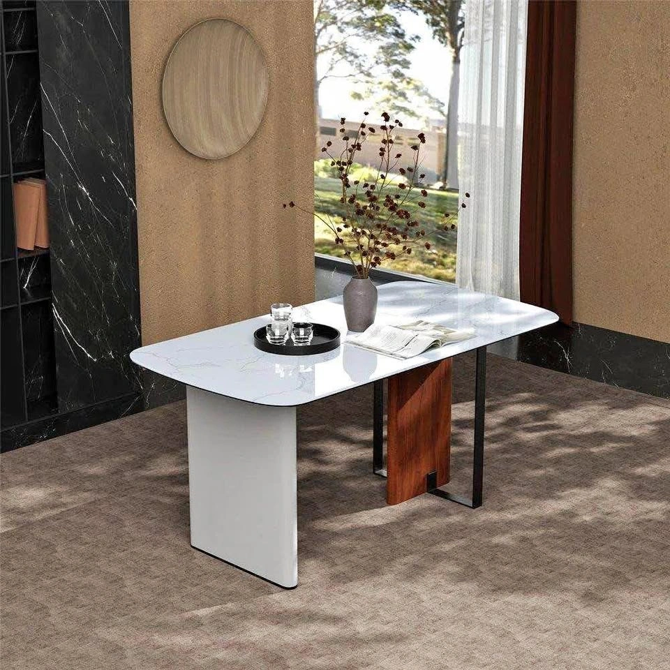 63” Modern Luxury Dining Table – Sintered Stone & Glass Top