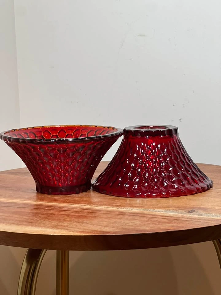 Vintage Indiana Glass Ruby Red Honeycomb Votives Fairy Lamp Base - photo 2