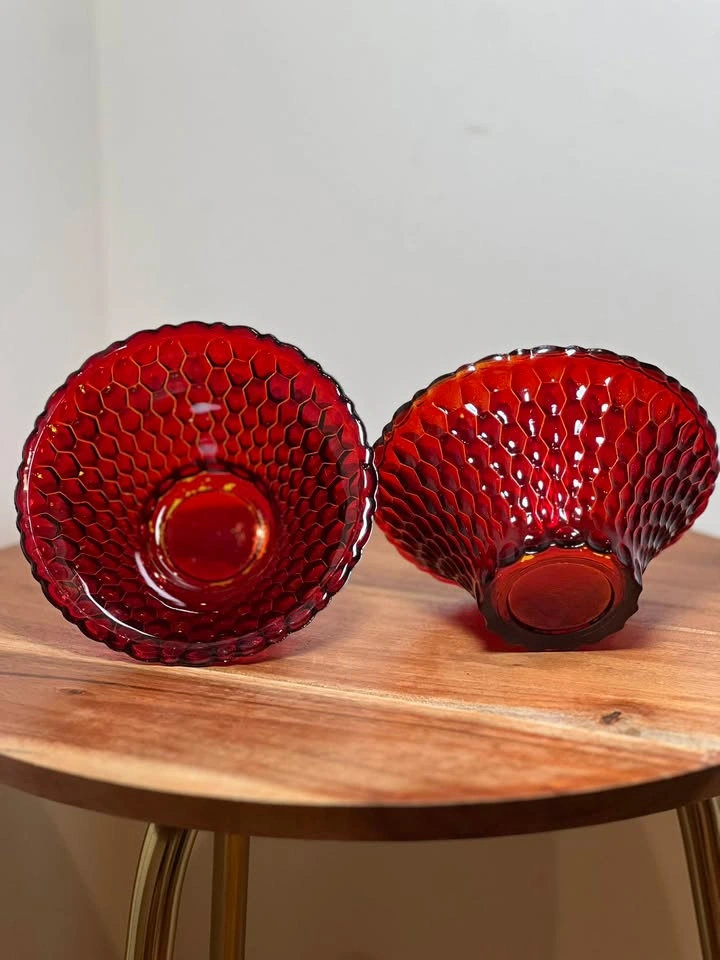 Vintage Indiana Glass Ruby Red Honeycomb Votives Fairy Lamp Base - photo 3