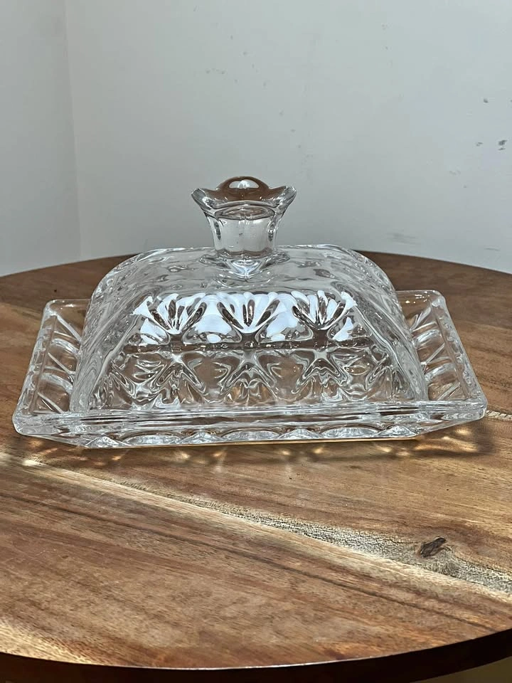 Vintage Clear Cut Glass Covered Butter Dish
