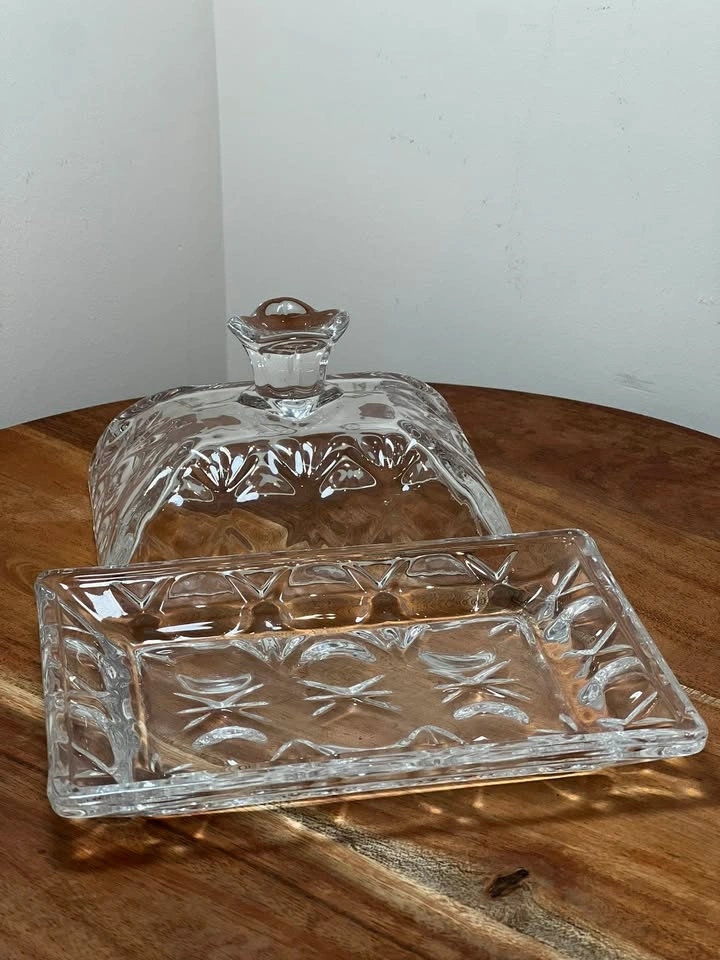 Vintage Clear Cut Glass Covered Butter Dish - photo 4