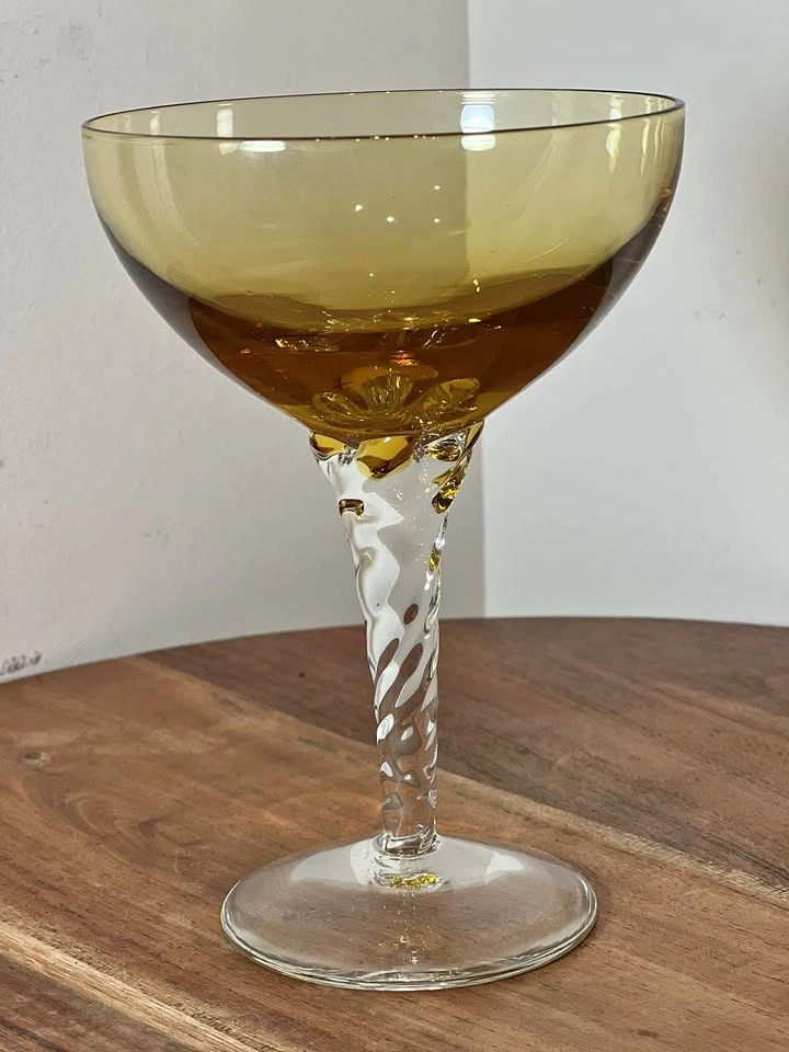 Vintage Amber Glass Coupe with Twisted Stem