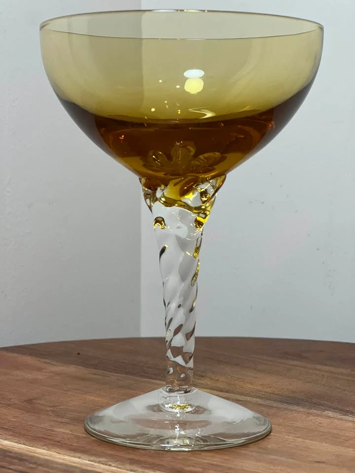 Vintage Amber Glass Coupe with Twisted Stem - photo 2