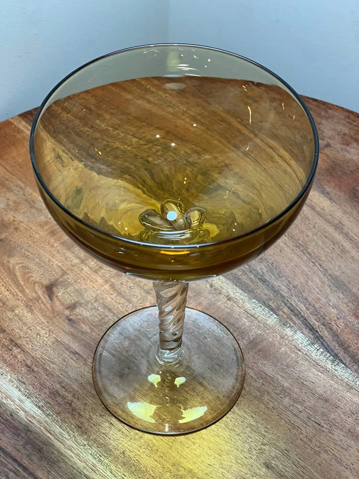 Vintage Amber Glass Coupe with Twisted Stem - photo 3