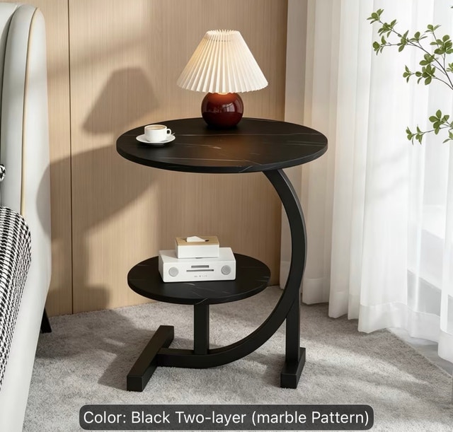 Two-Tier Marble Pattern Side Table - photo 2