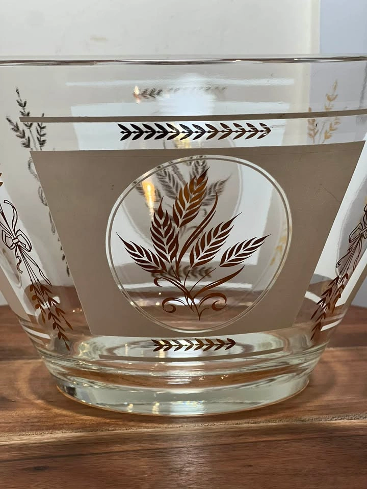 Vintage MCM Glass Chip Serving Bowl – Gold & Frosted White Wheat - photo 4