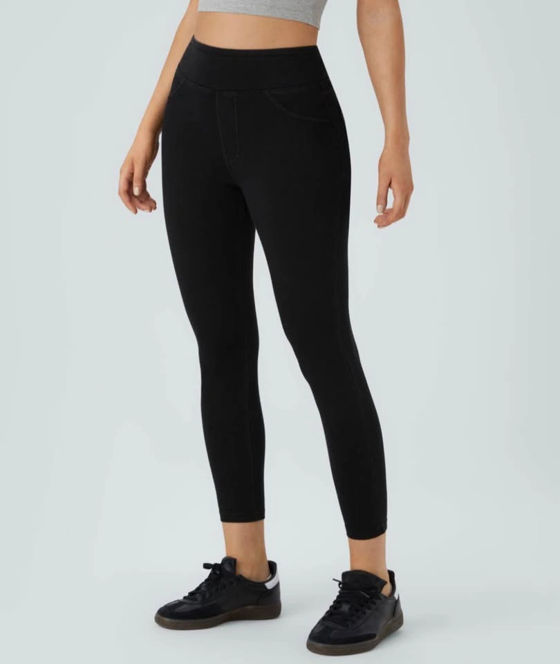 NWT Halara Black High-Waisted Denim Leggings M full length - photo 3