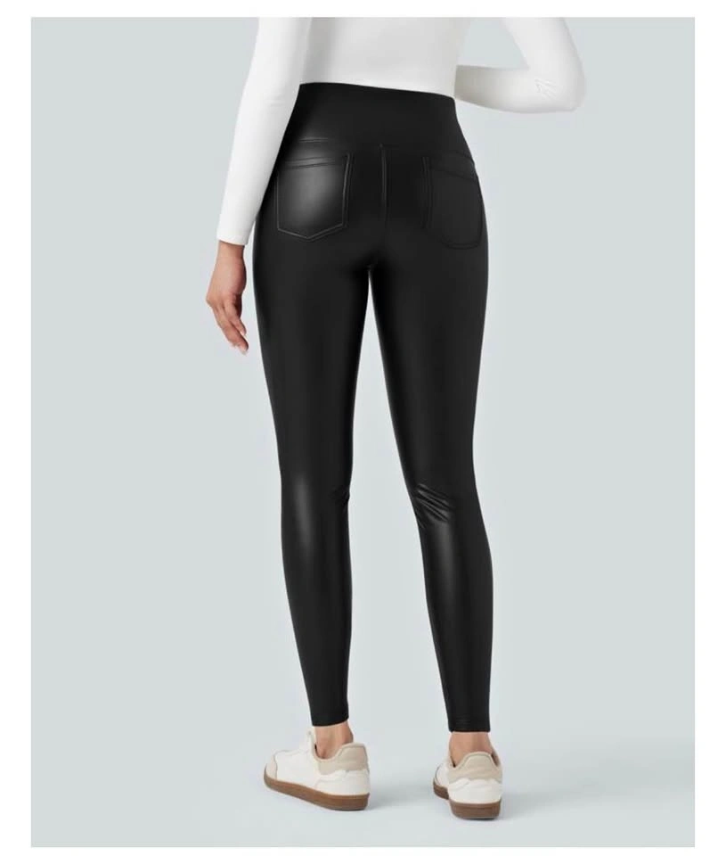 NWT HALARA Faux Leather Leggings Fleece lined 7/8 length 25” ins