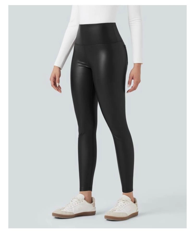 NWT HALARA Faux Leather Leggings Fleece lined 7/8 length 25” ins - photo 2
