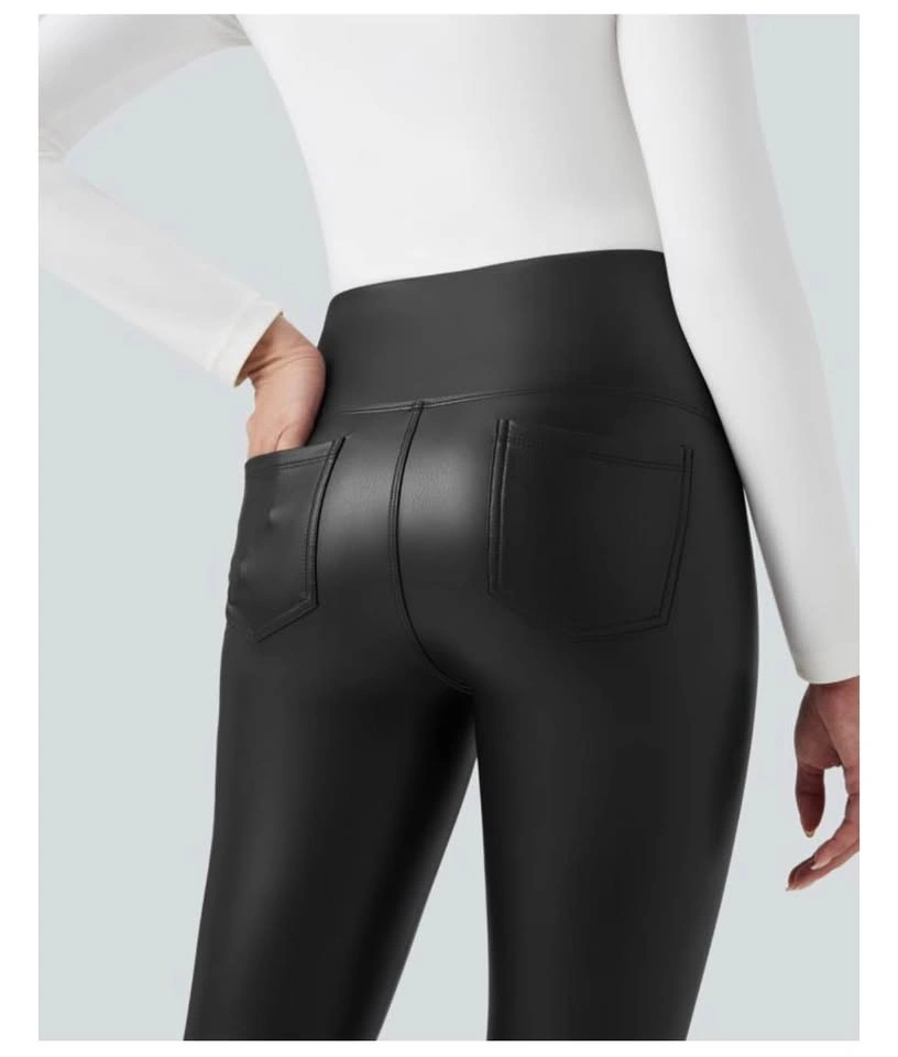 NWT HALARA Faux Leather Leggings Fleece lined 7/8 length 25” ins - photo 3