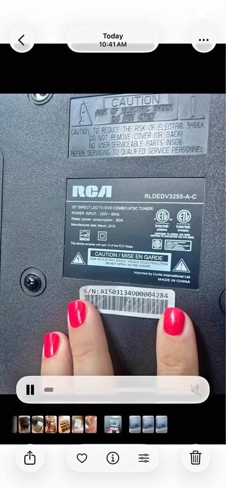 RCA 32” TV. Not a smart tv. No remote