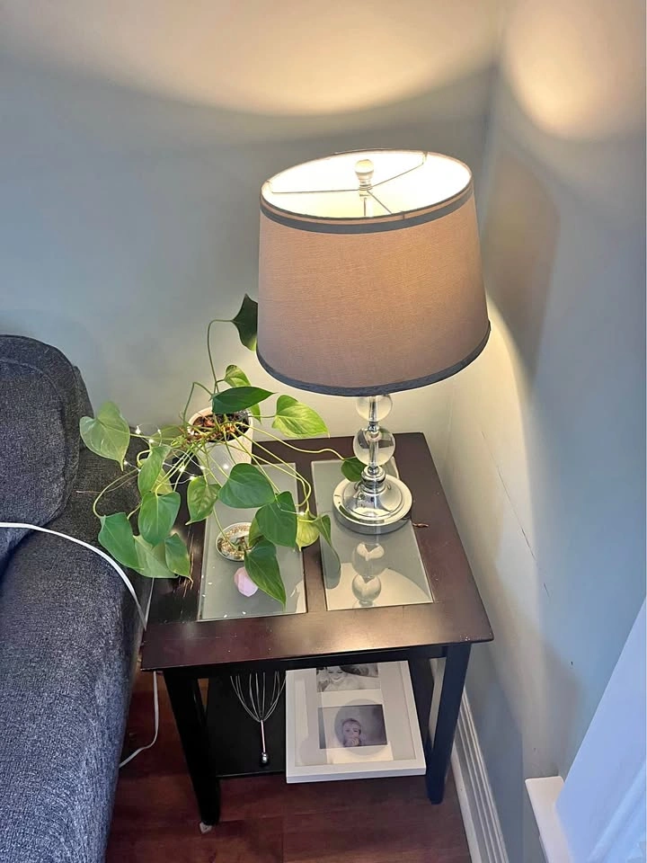 Solid wood end table with glass top