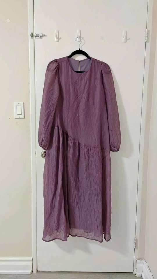 Purple Crinkle Chiffon Long Sleeve Maxi Dress