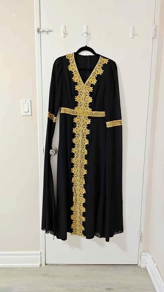 Black and Gold Embroidered Kaftan Dress