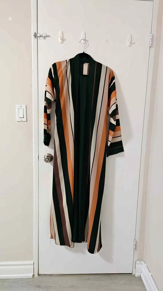 Striped Long Open-Front Cardigan Abaya