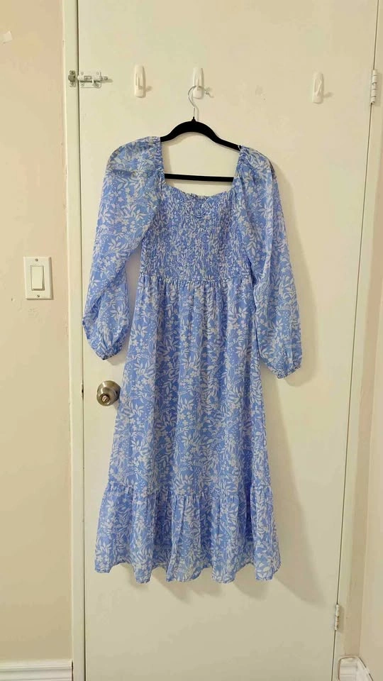 Blue Floral Smocked Maxi Dress