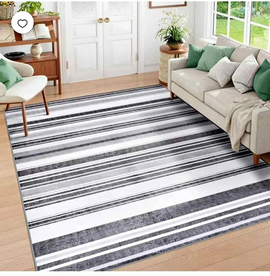 Brand New 6x9 Gray Striped Geometric Carpet - Machine Washable L