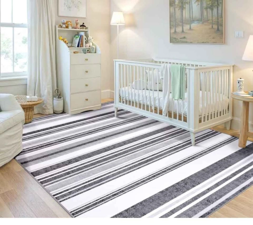 Brand New 6x9 Gray Striped Geometric Carpet - Machine Washable L - photo 2