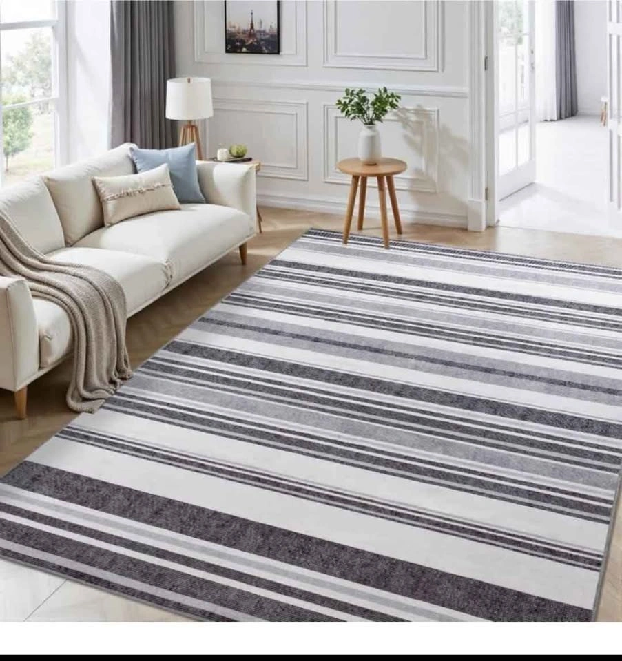 Brand New 6x9 Gray Striped Geometric Carpet - Machine Washable L - photo 3