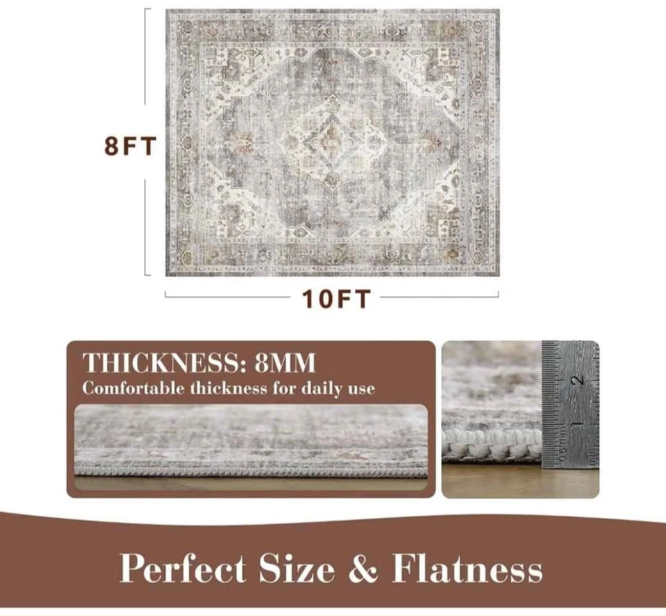 Brand New 8x10 Grey Machine Washable Vintage Area Rug - photo 3