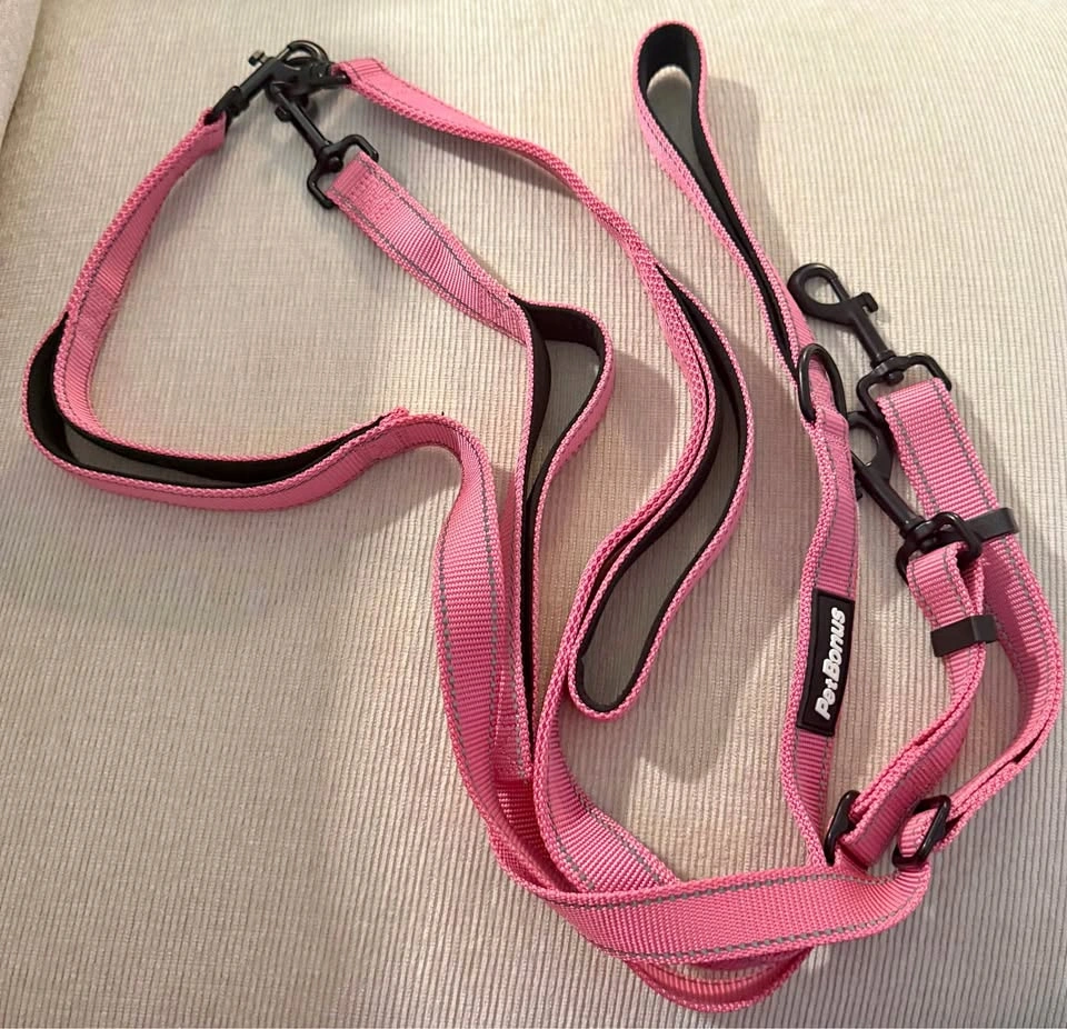 🩷 No-Tangle 2️⃣Double Dog Leash 🐶🐶 | Reflective | Pink