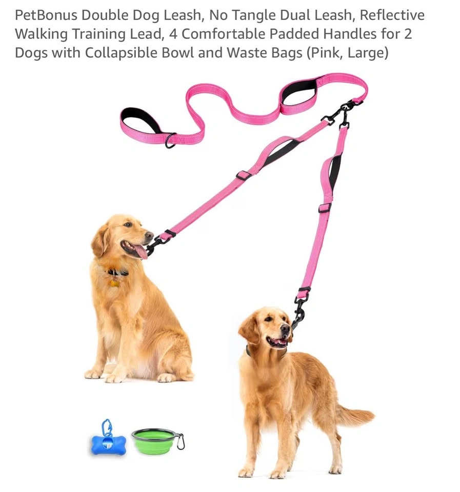 🩷 No-Tangle 2️⃣Double Dog Leash 🐶🐶 | Reflective | Pink - photo 2