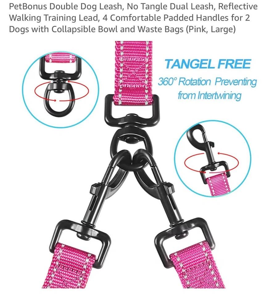 🩷 No-Tangle 2️⃣Double Dog Leash 🐶🐶 | Reflective | Pink - photo 3