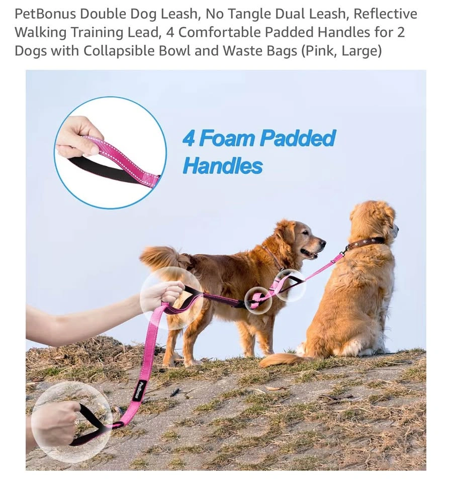 🩷 No-Tangle 2️⃣Double Dog Leash 🐶🐶 | Reflective | Pink - photo 5