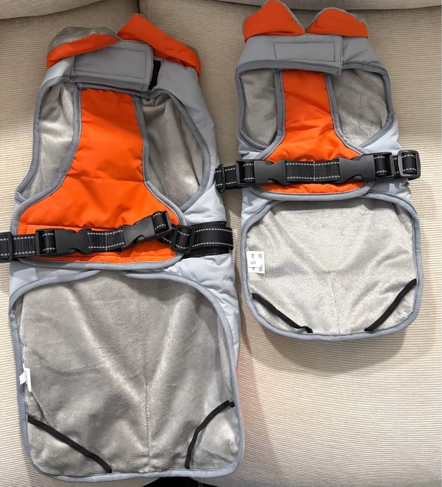 Clearance SALE: Warm Grey & Orange Dog Coat (S & L) - photo 2