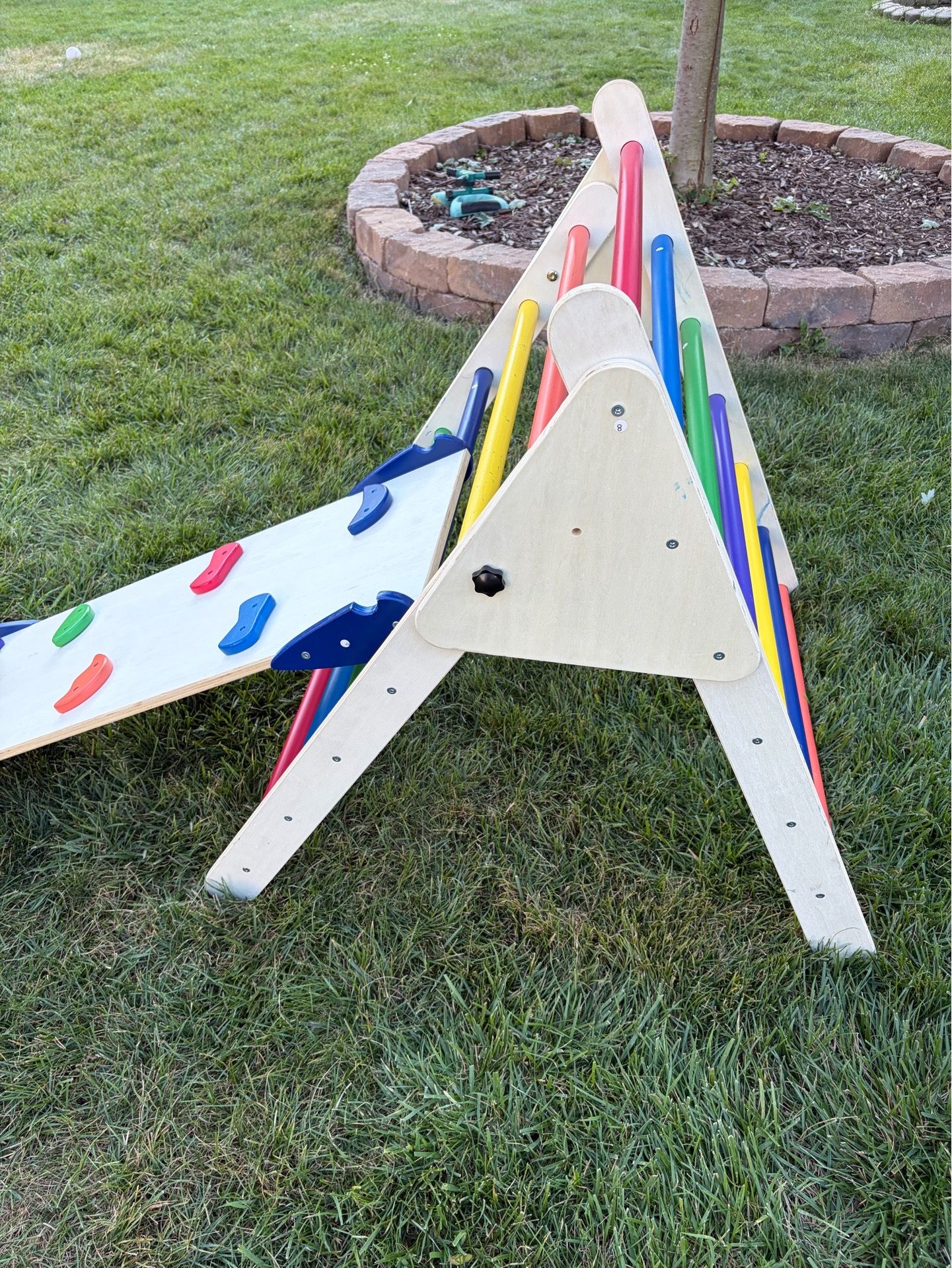 Foldable Pikler Triangle Wooden Climbing Toy with Slide - photo 2