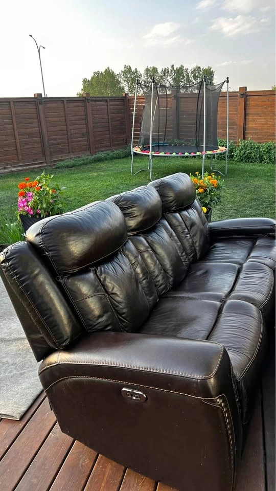 NOT FREE. 2 Dark Brown Leather Power Reclining Sofa