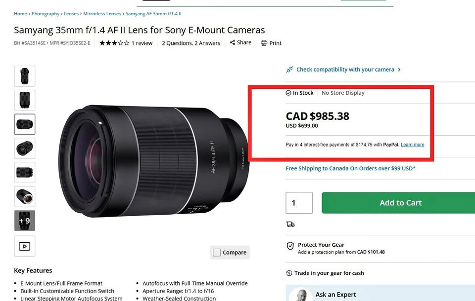 Samyang 35mm f/1.4 AF II Lens for Sony E-Mount