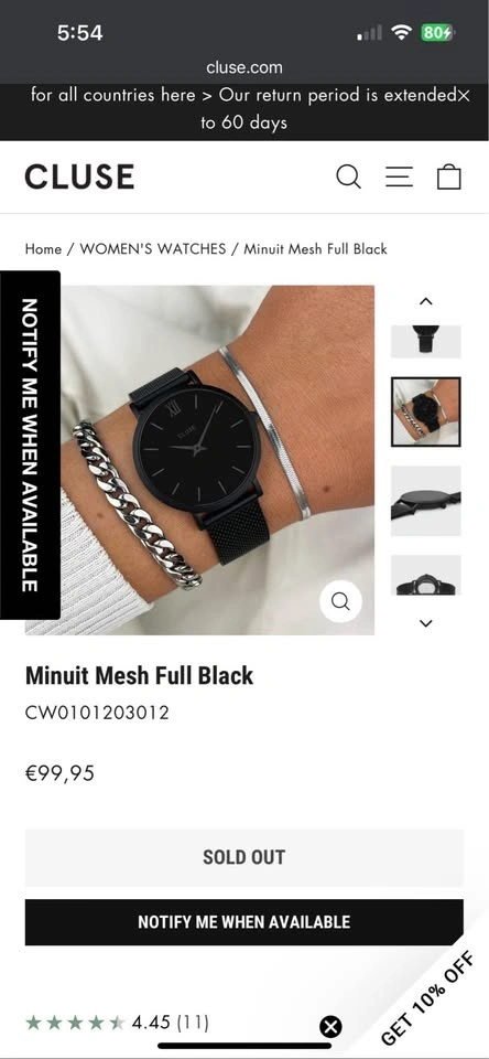 Minuit Mesh Full Black watch original Cluse with authentication - photo 2