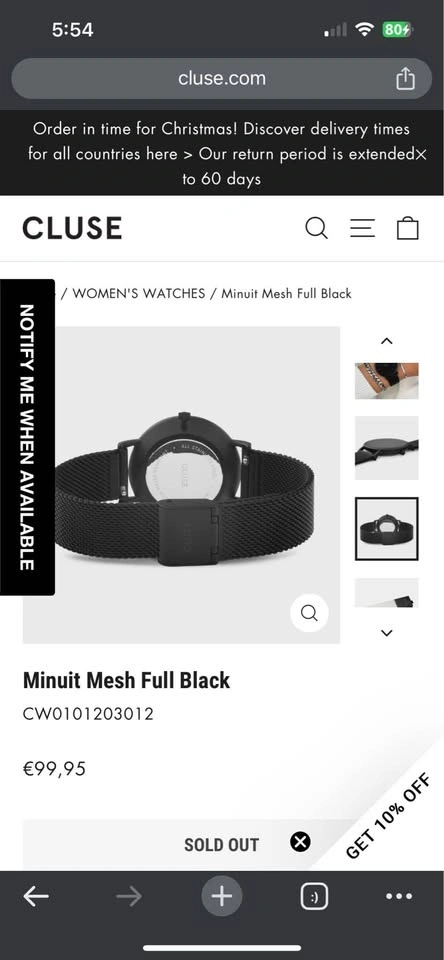 Minuit Mesh Full Black watch original Cluse with authentication - photo 3