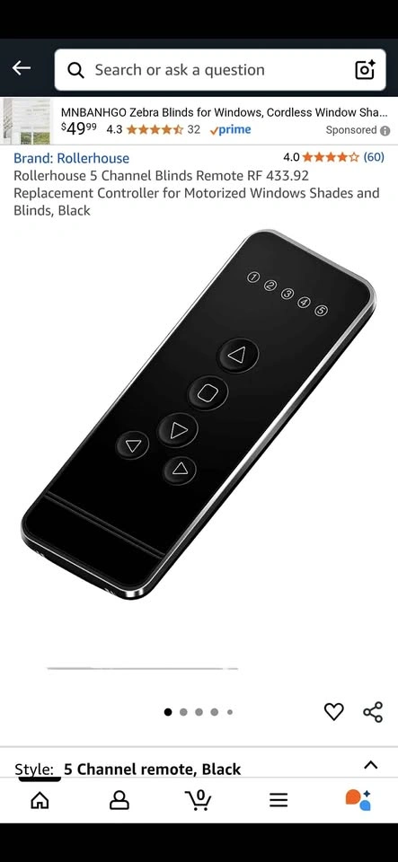 Rollerhouse 5 Channel Blinds Remote RF 433.92 Controller