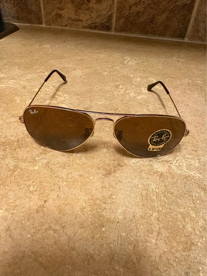 Ray-Ban RB3025 Aviator Large Metal Sunglasses - Gold/B-15 Brown