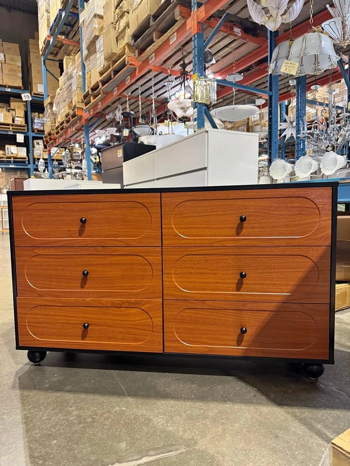 Modern 6-Drawer Dresser – Black & Walnut Storage Chest