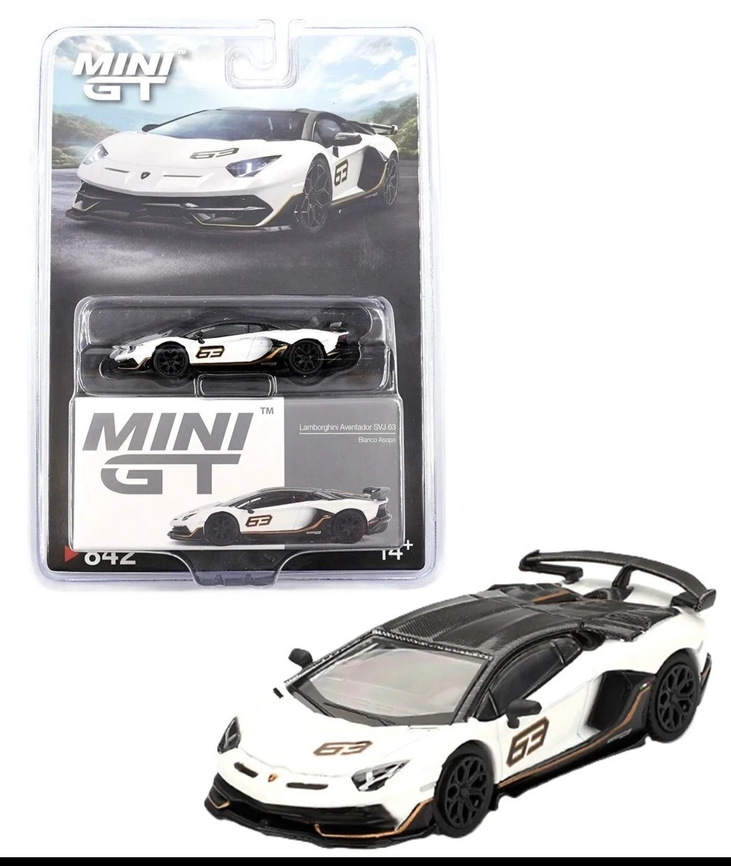 Mini GT 1:64 Lamborghini Aventador SVJ 63 Bianco Asopo