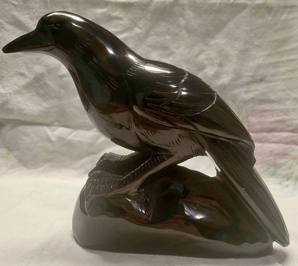One-of-a-Kind Hand-Carved Solid Obsidian Raven 🖤