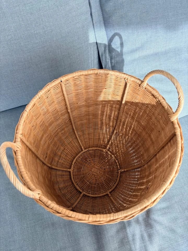 Tall Round Woven Wicker Basket with Handles - photo 2