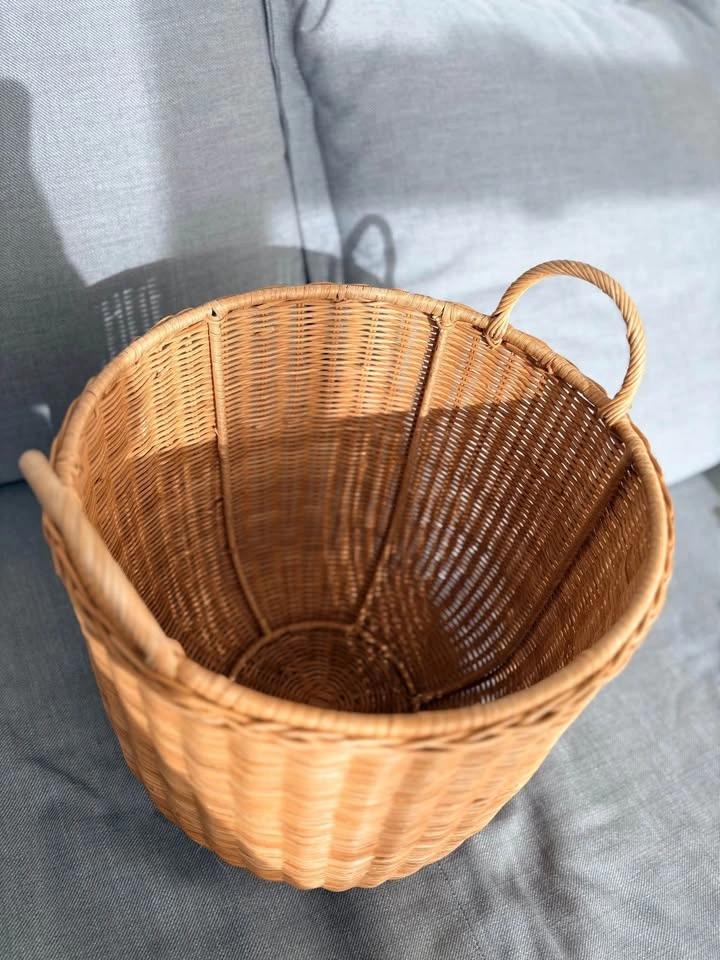 Tall Round Woven Wicker Basket with Handles - photo 3