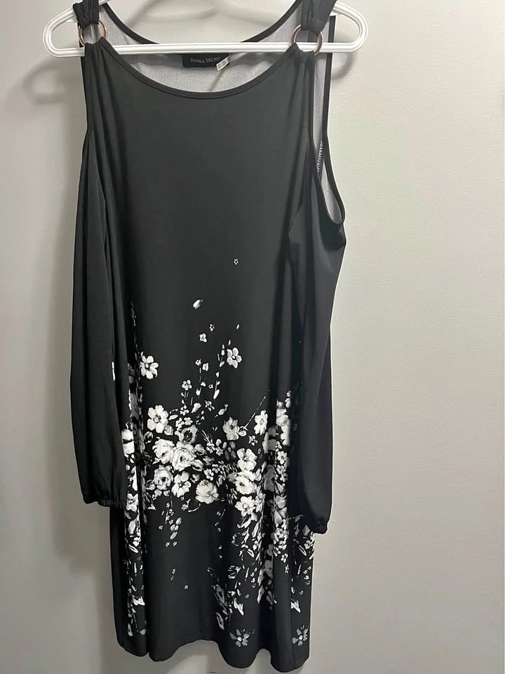 Black and Floral Mid length Ivanka Trump Dress