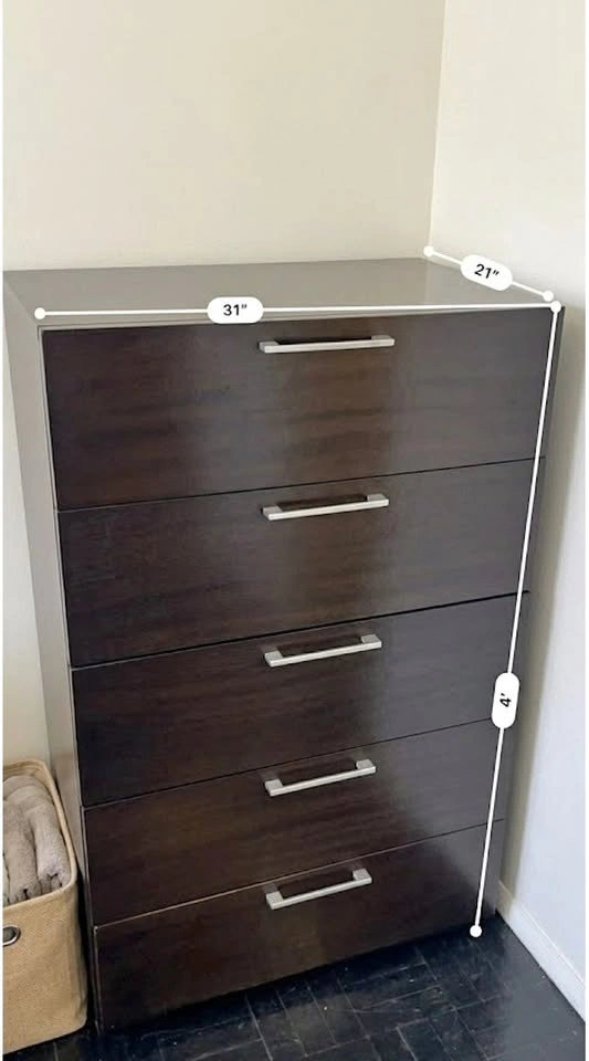 5-Drawer Espresso Chest of Drawers (31" W x 21" D x 48" H)