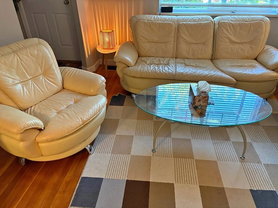 3 piece leather couch set with glass coffee table