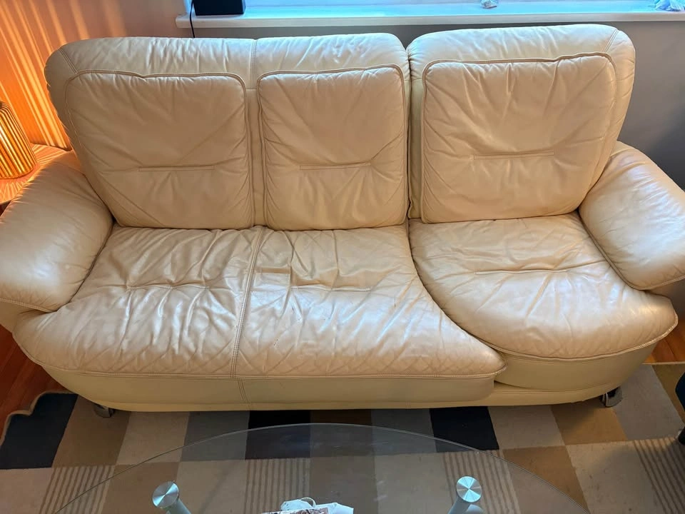 3 piece leather couch set with glass coffee table - photo 3