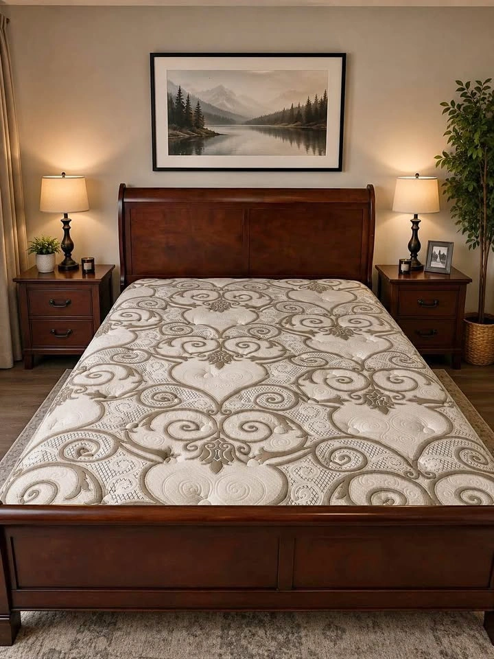 Queen size Solid Wood Sleigh Bed Frame with Mattress
