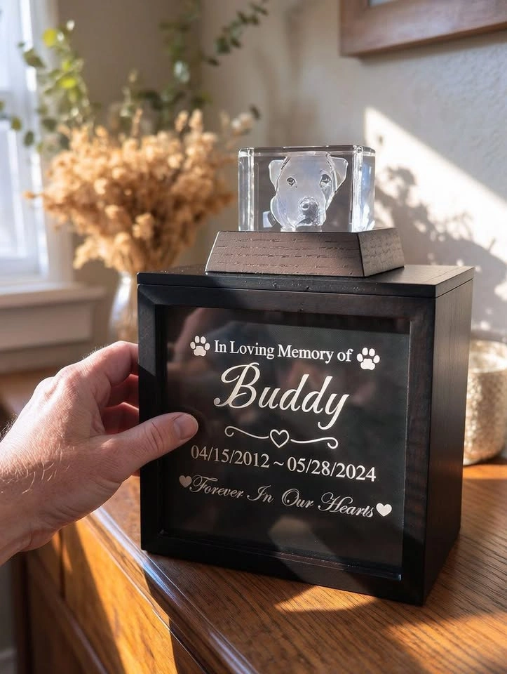 Pet Memorial Urn & 3D Crystal Rectangle Set - photo 2