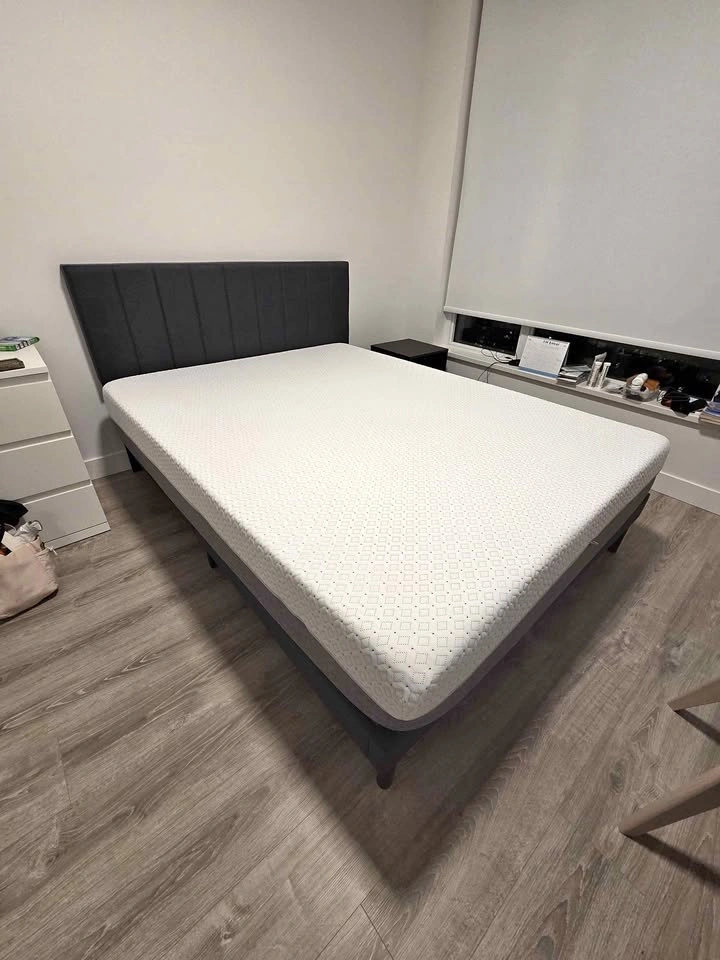 Queen Endy Mattress & Upholstered Bed Frame (Only 1 Year Old)